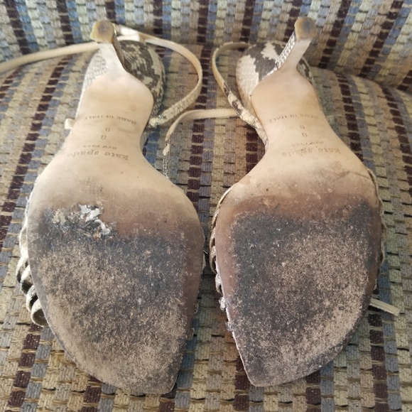 Kate Spade gold shimmery snake ankle wrap heels - Picture 7 of 8